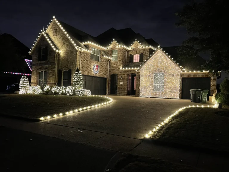 Warm white roofline and driveway lights